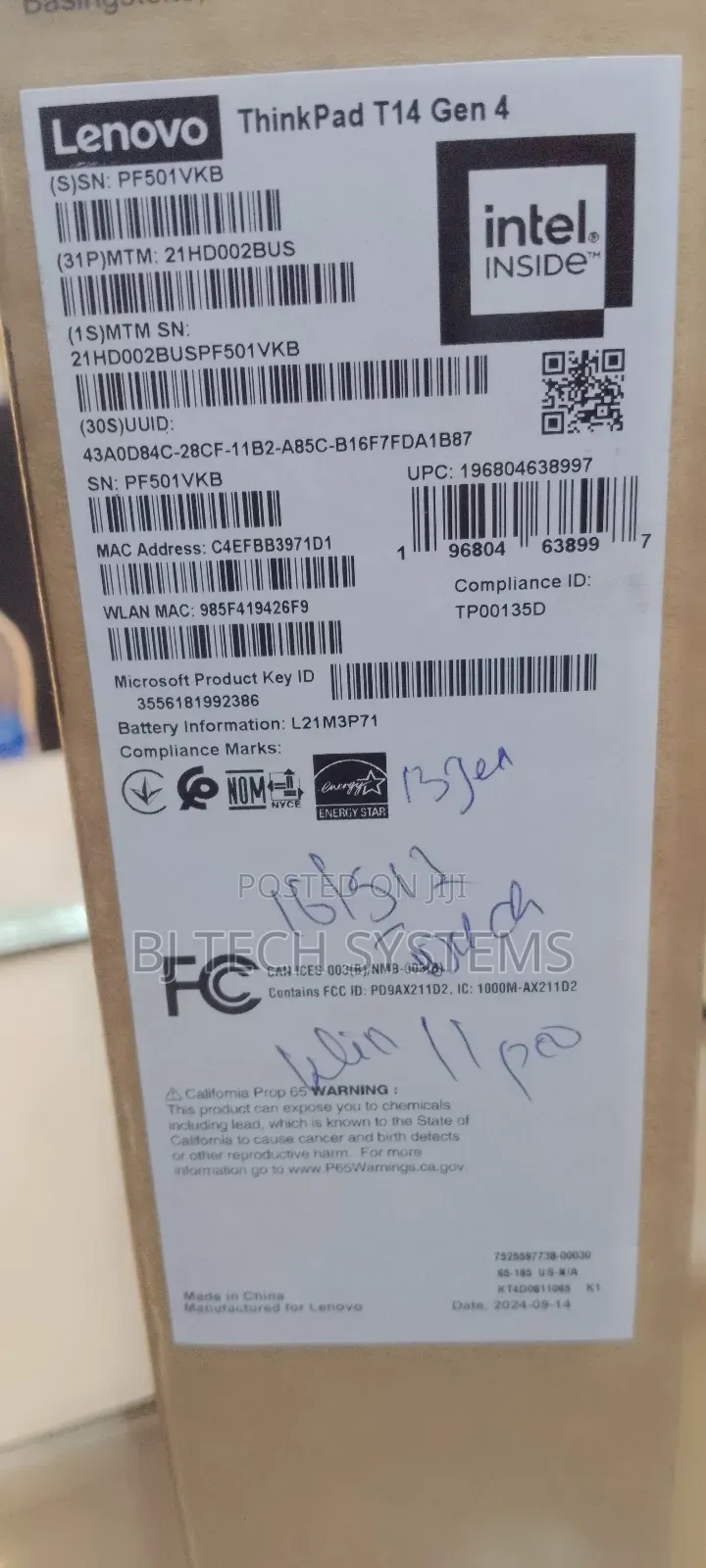 New Laptop Lenovo ThinkPad T14 G4 16GB Intel Core I5 SSD 512GB