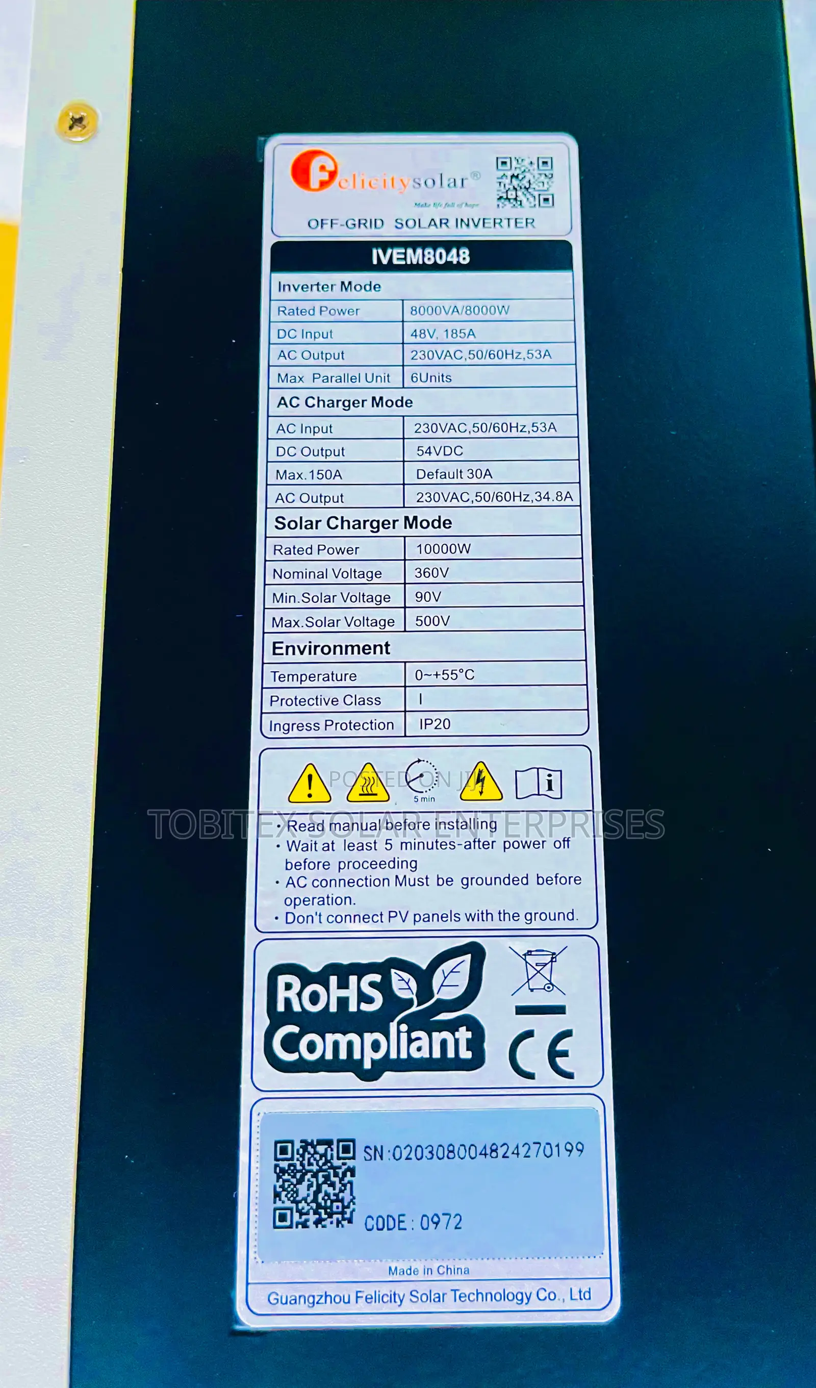8kva Felicity Solar Energy Inverter System With 5years Warranty