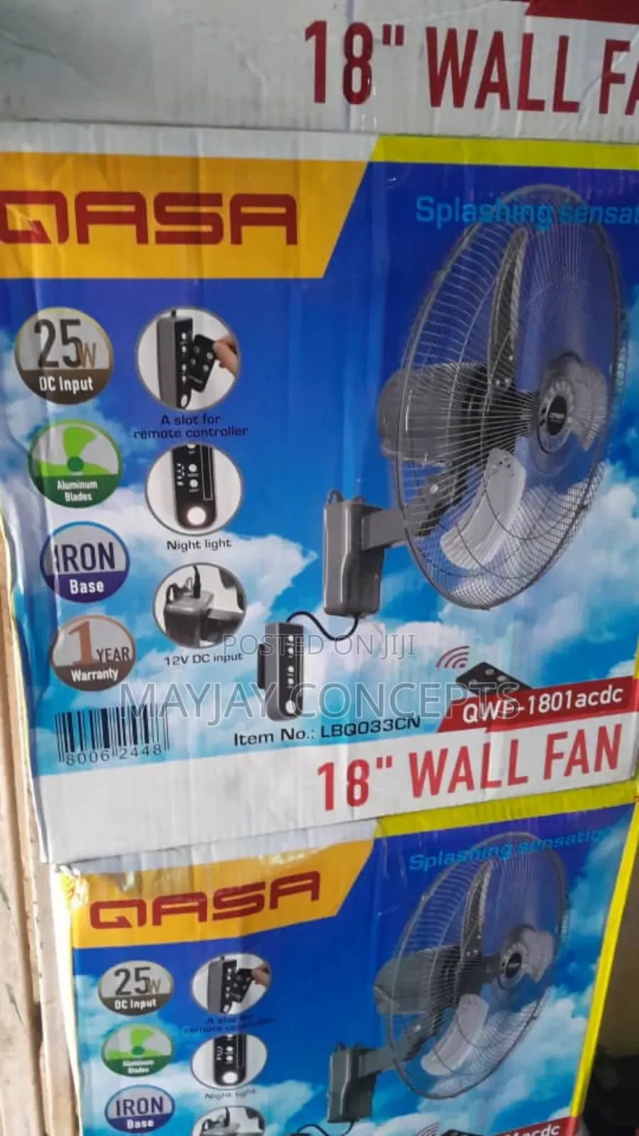 Qasa 18" Ac/Dc 3-in-1 Solar Wall Fan With Remote Control