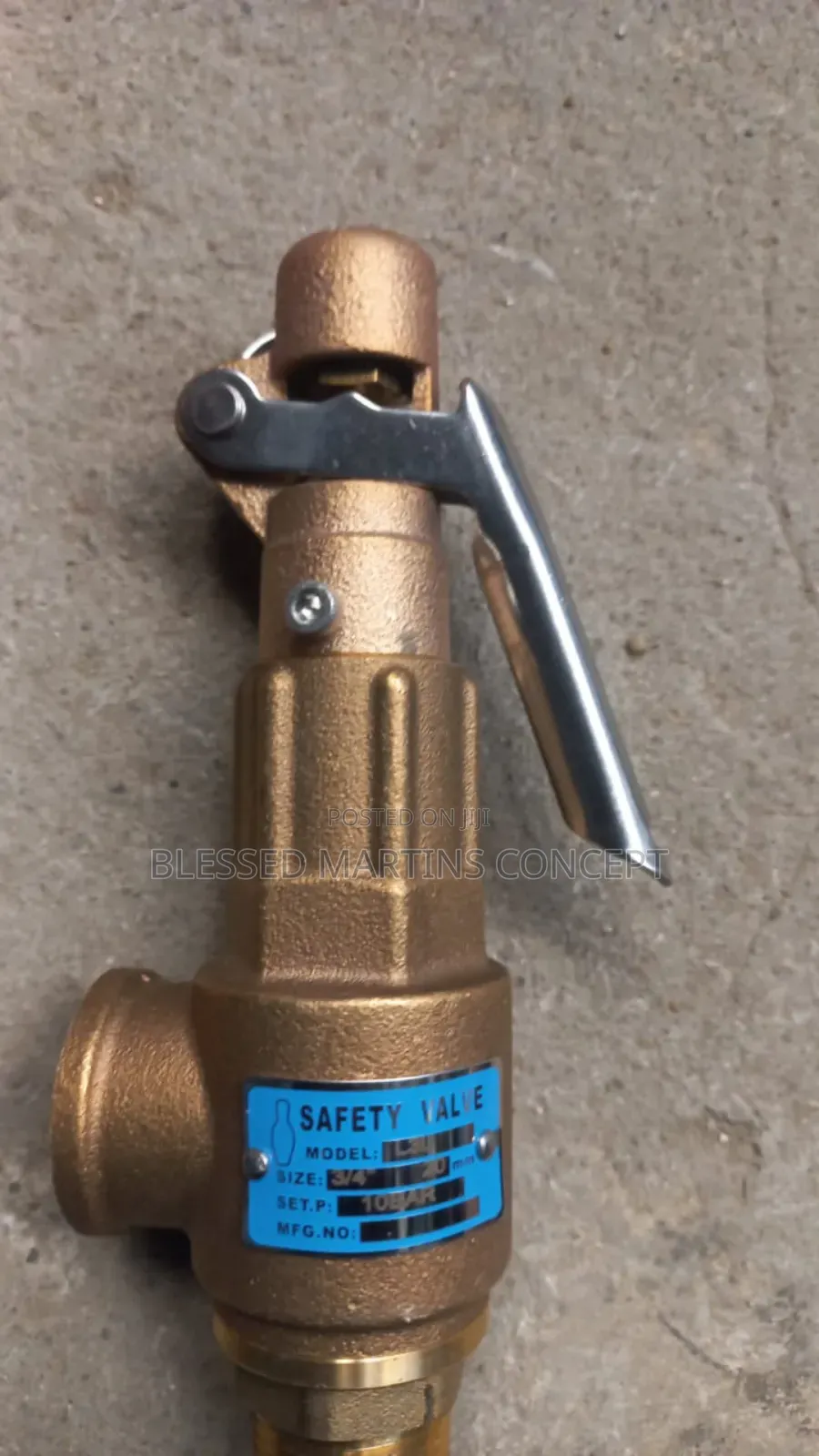 3/4" Brass Safety Valve With Lever. Also Available in 1/2" 1" 2", Etc.