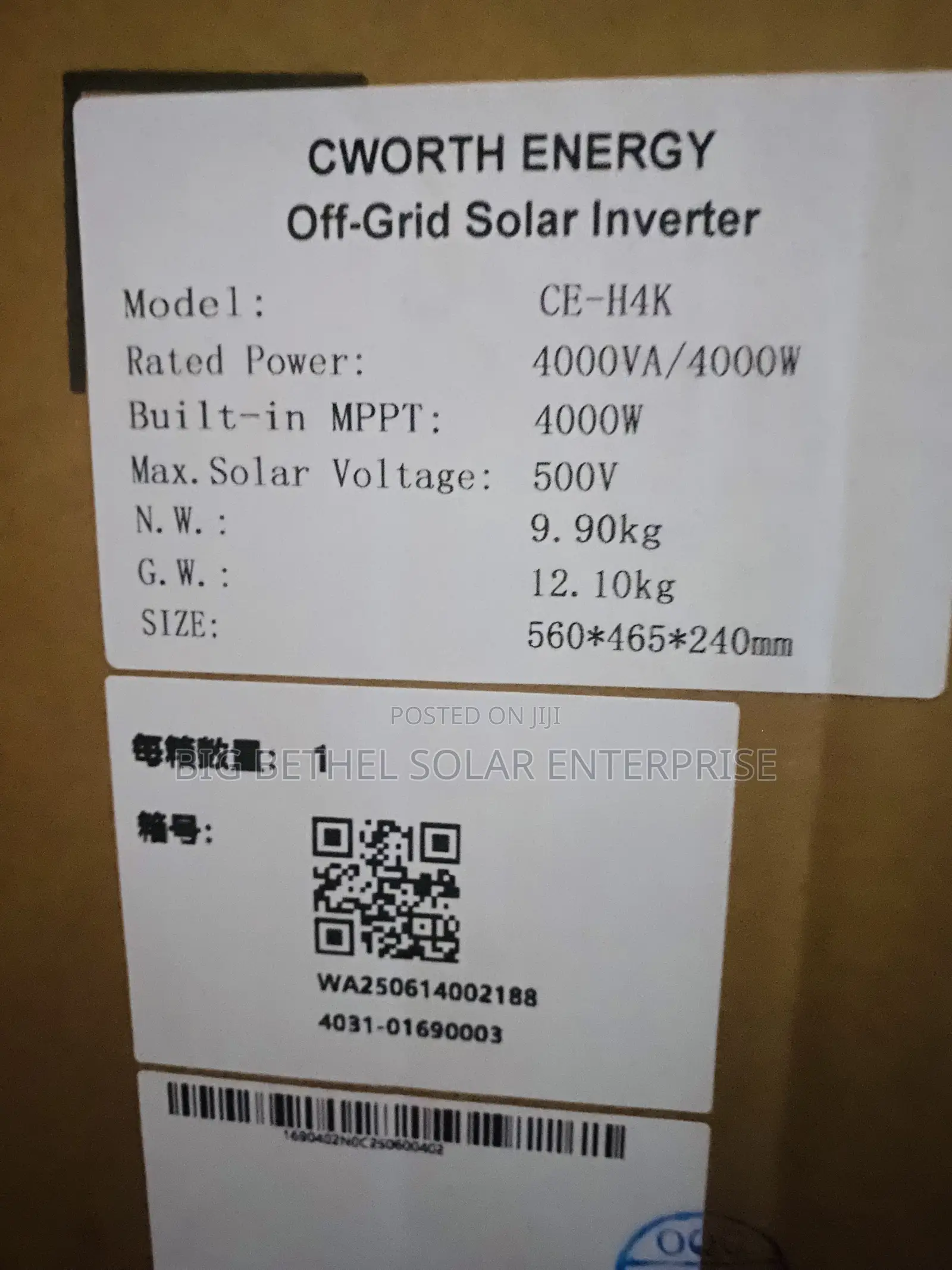 4kva 4000w 48v Cworth Solar Hybrid Solar Inverter