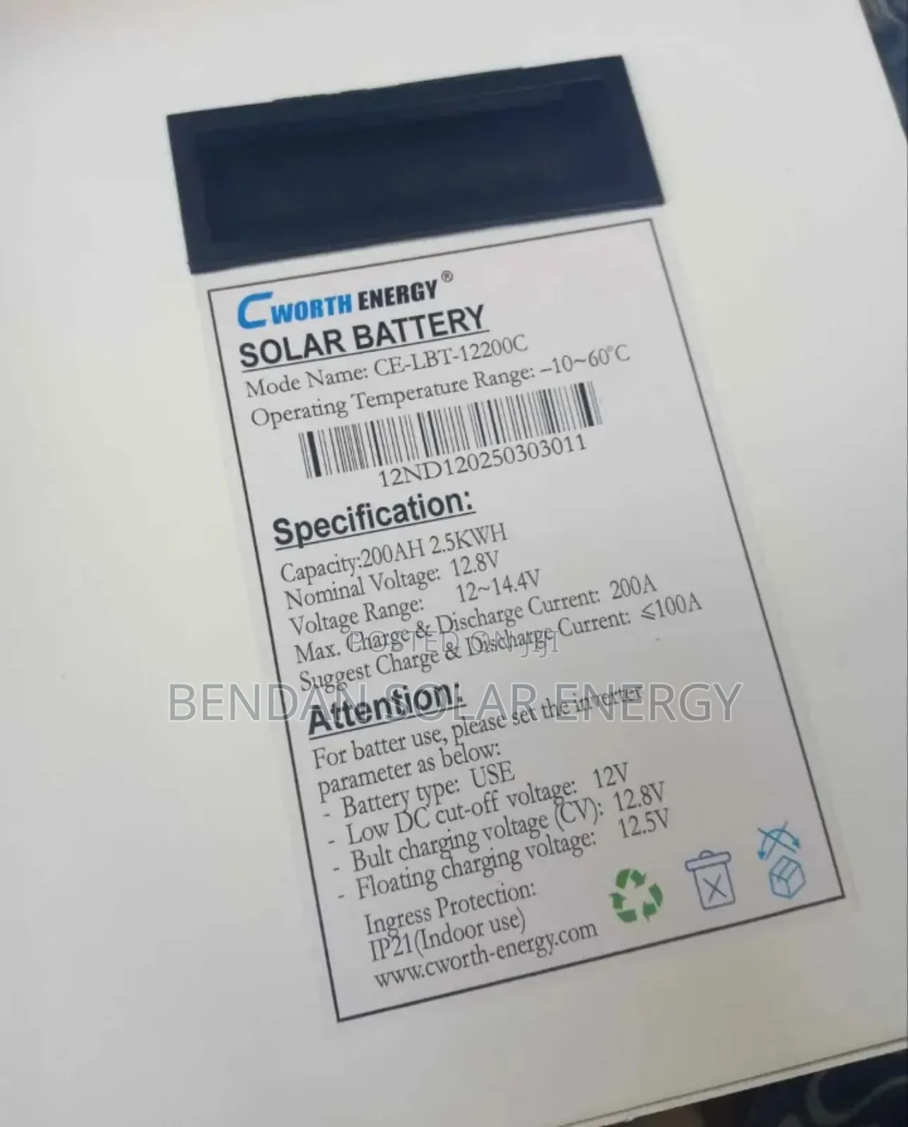 2.56kwh (2.5kwh) Cworth Lifepo4 Battery For Inverter Solar Systems
