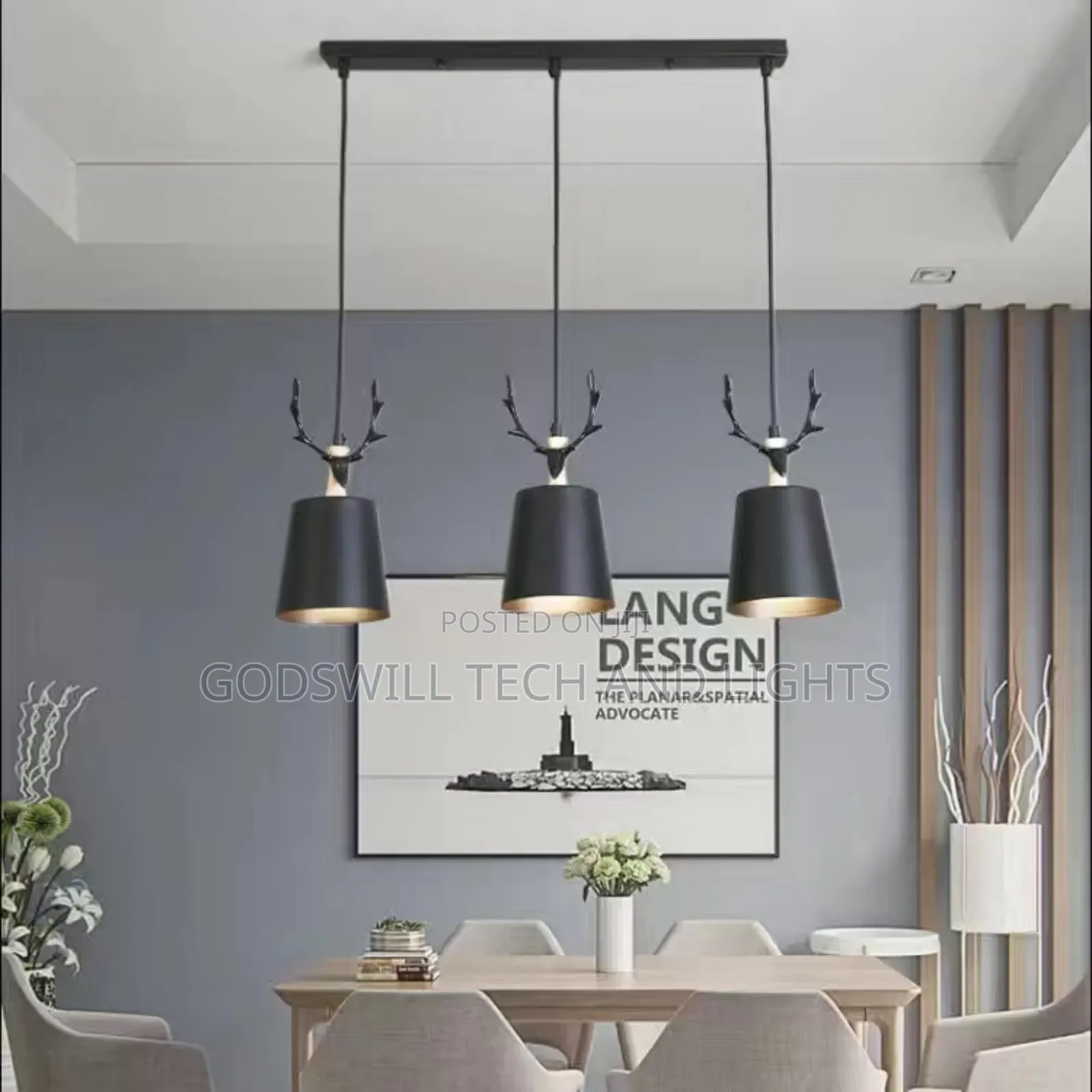 Nordic Modern 3-Head Antler Design Led Country Chandelier.