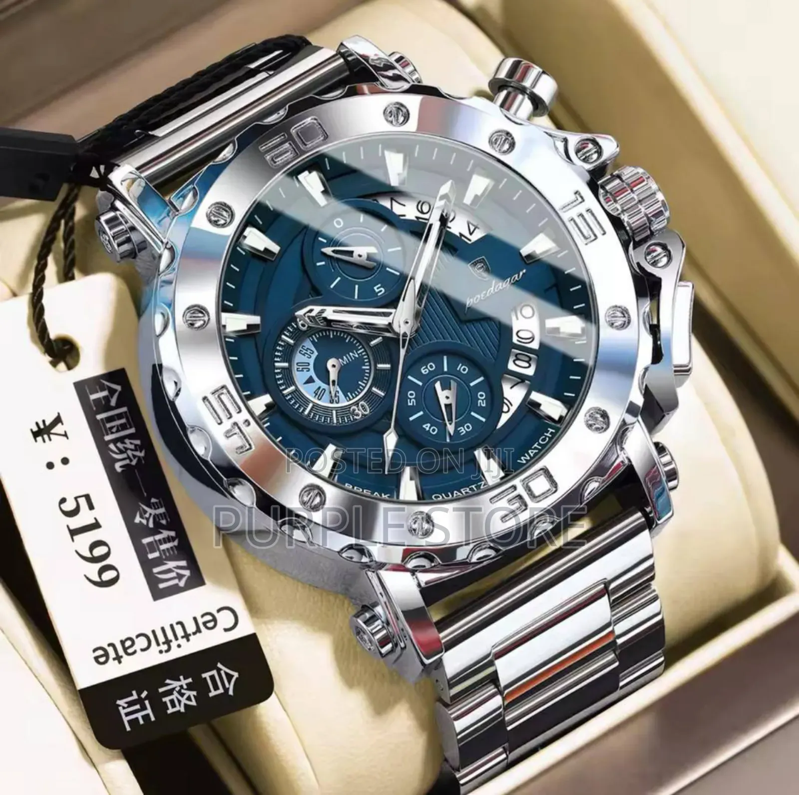 Poedagar Quality Chronograph Watch for- Men - Full- Package