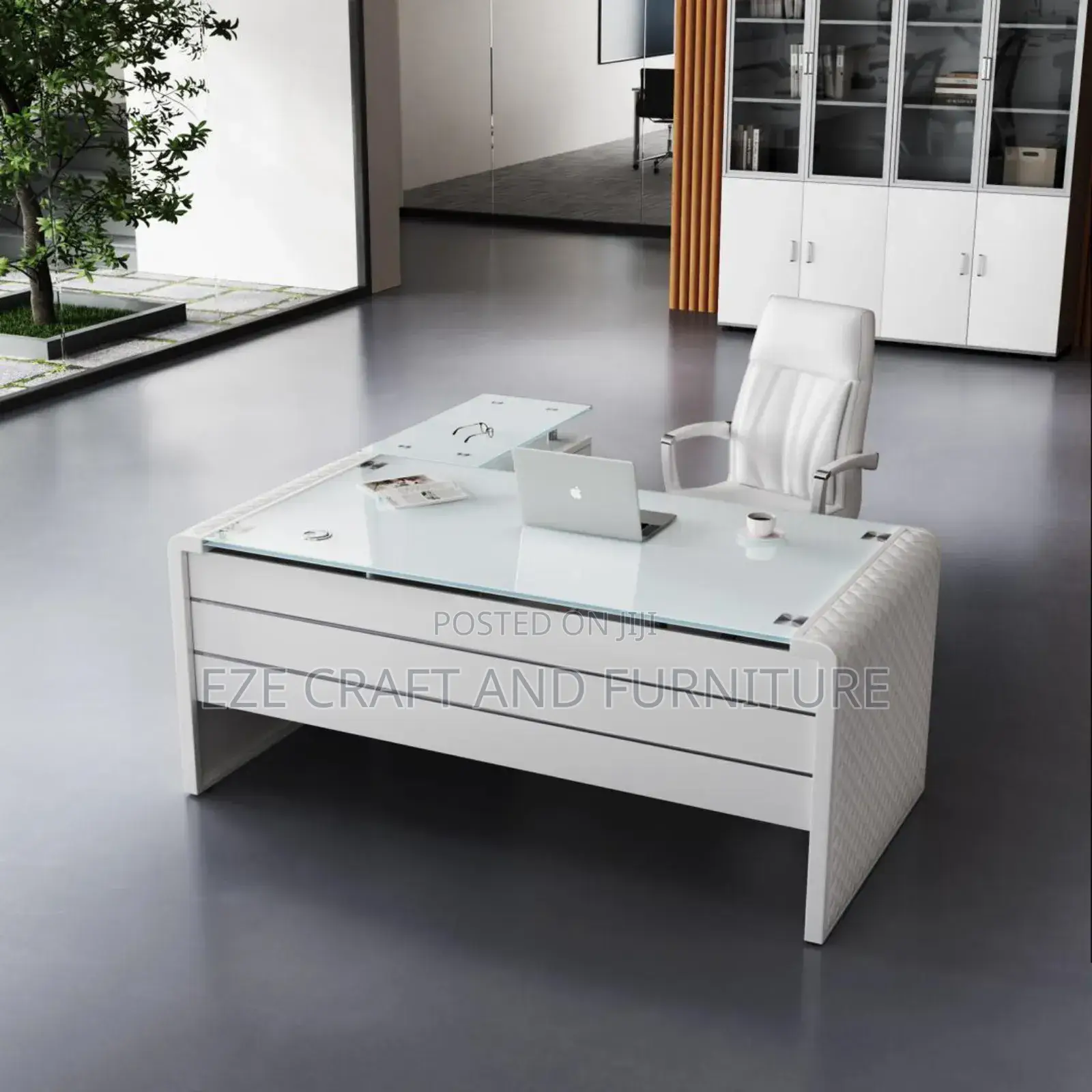 1.6meters Executive White Glass Office