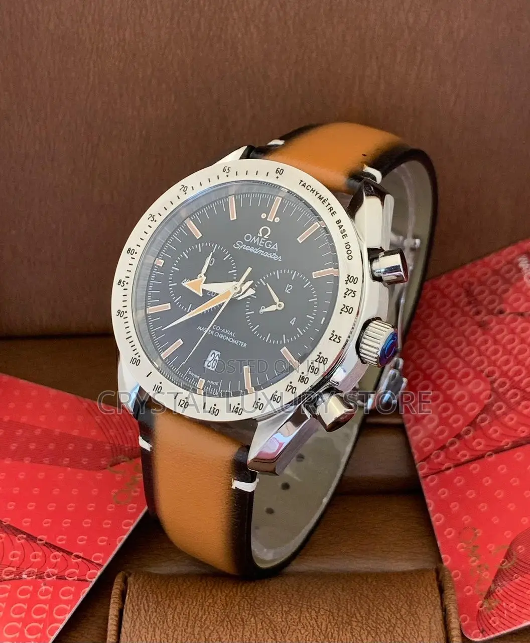 Omega Quality Luxury Men Genuine Leather Wristwatch
