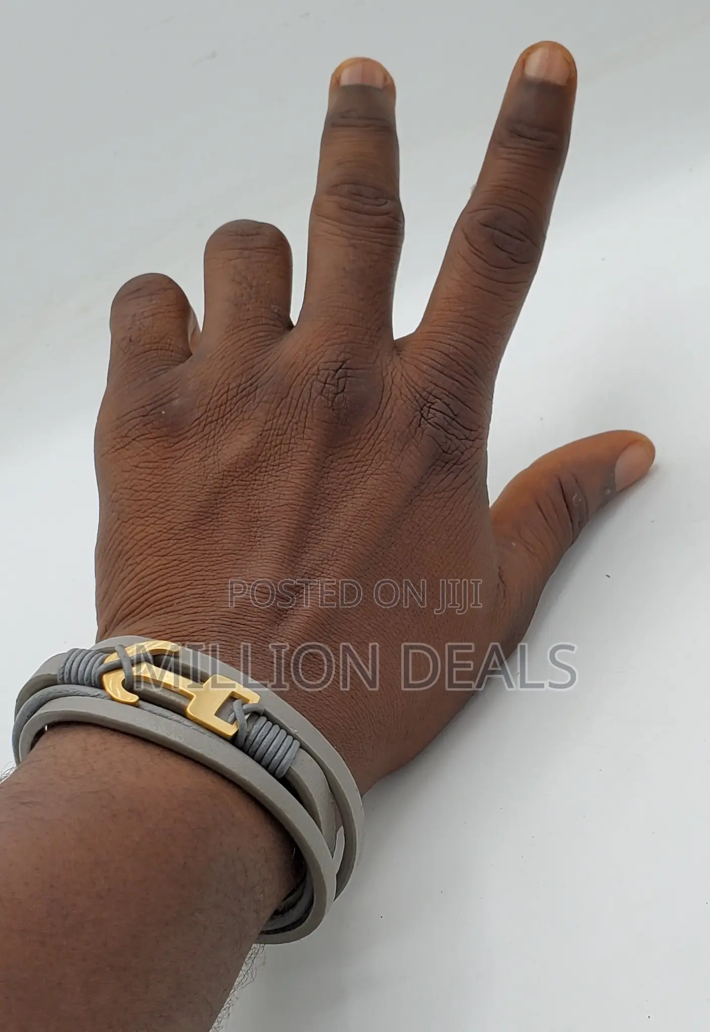 Classic Grey Men's Leather Bracelet