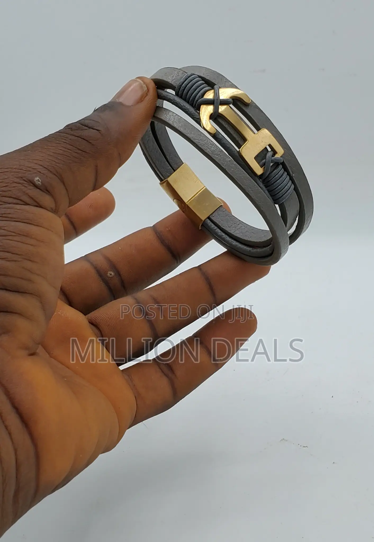 Classic Grey Men's Leather Bracelet