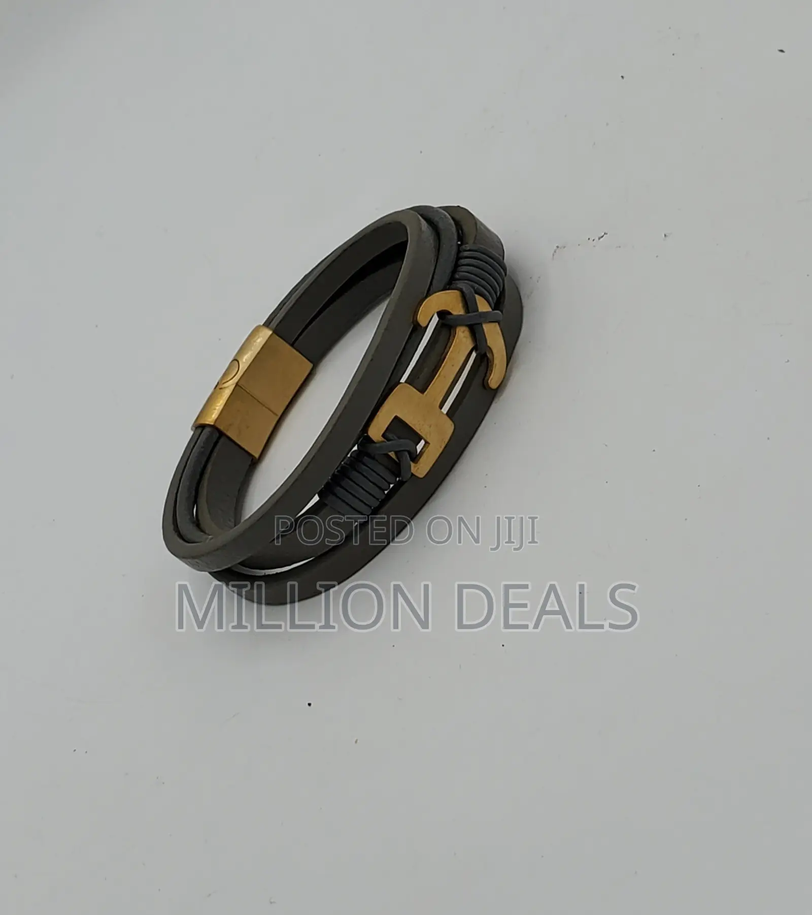 Classic Grey Men's Leather Bracelet