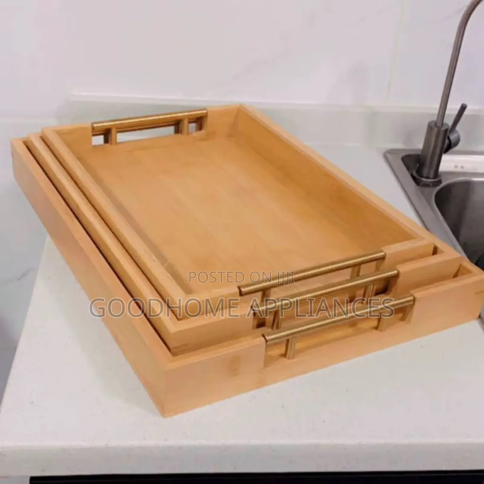 3 in 1 Wooden Tray With Golden Handle