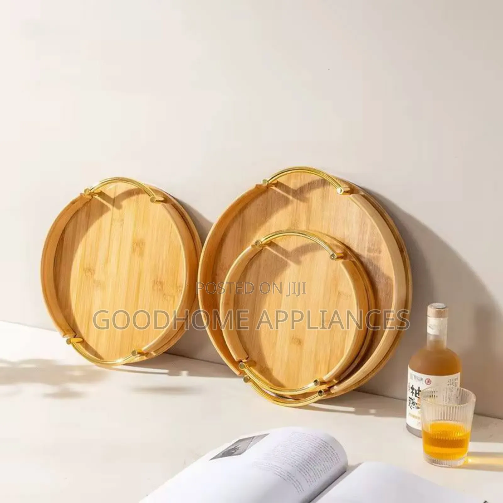 3 in 1 Wooden Tray With Golden Handle