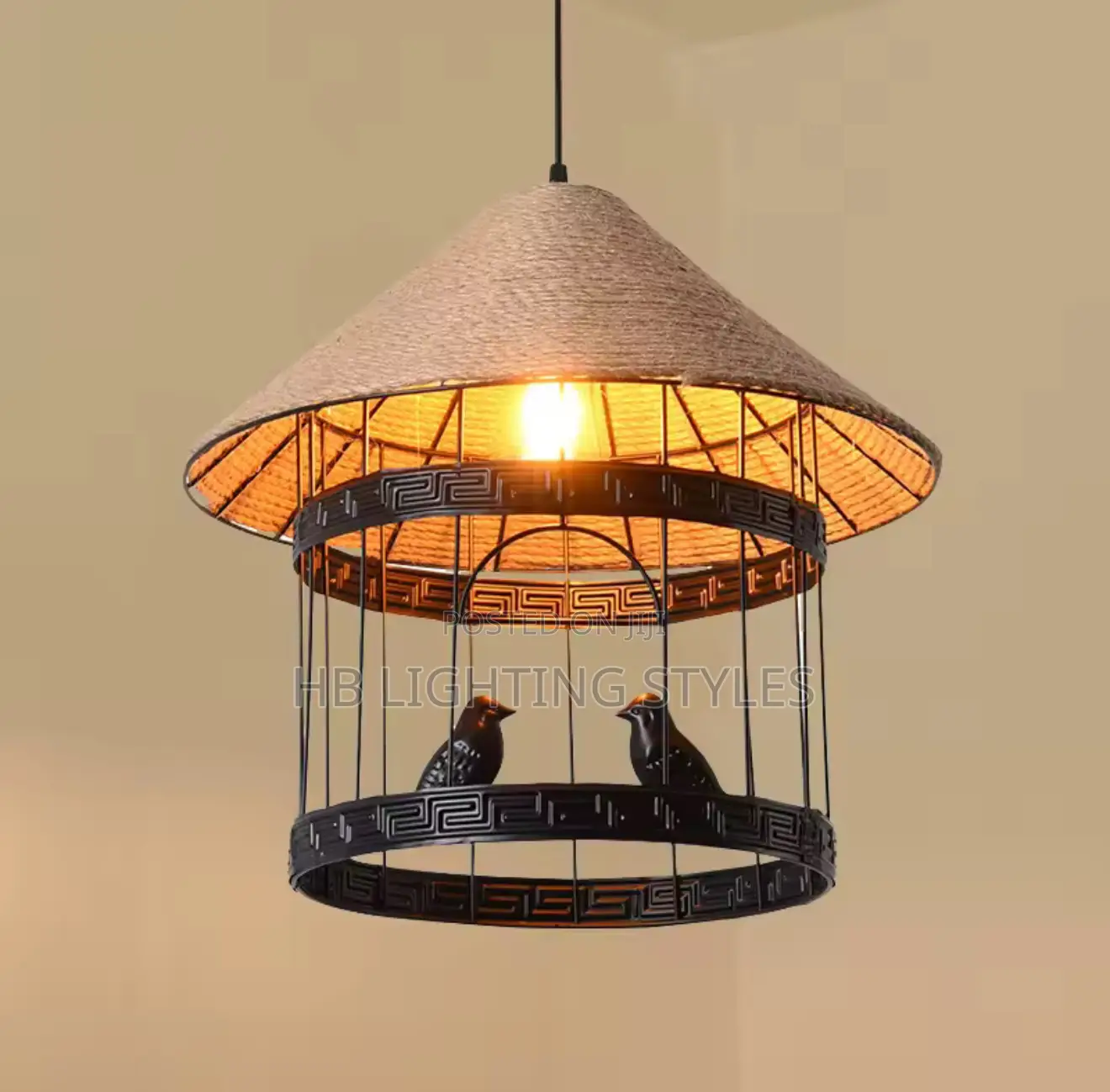 Vintage Industrial Loft Bird Cage Hemp Rope Chandelier