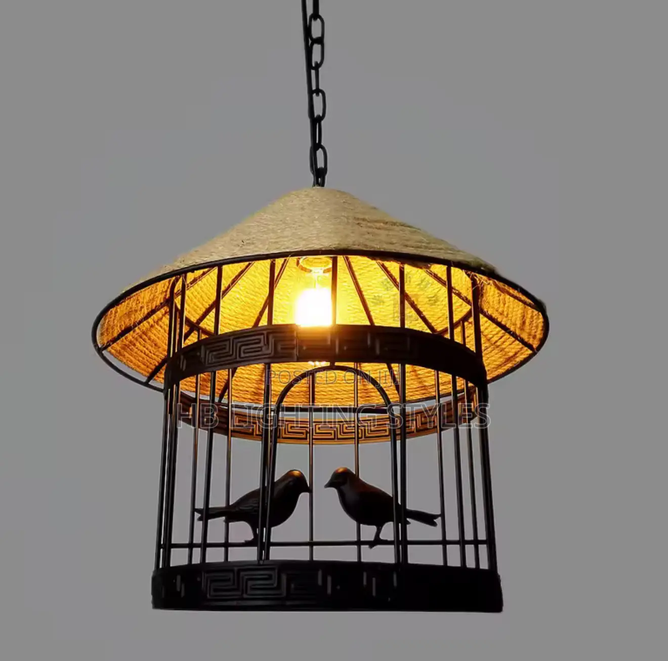 Vintage Industrial Loft Bird Cage Hemp Rope Chandelier
