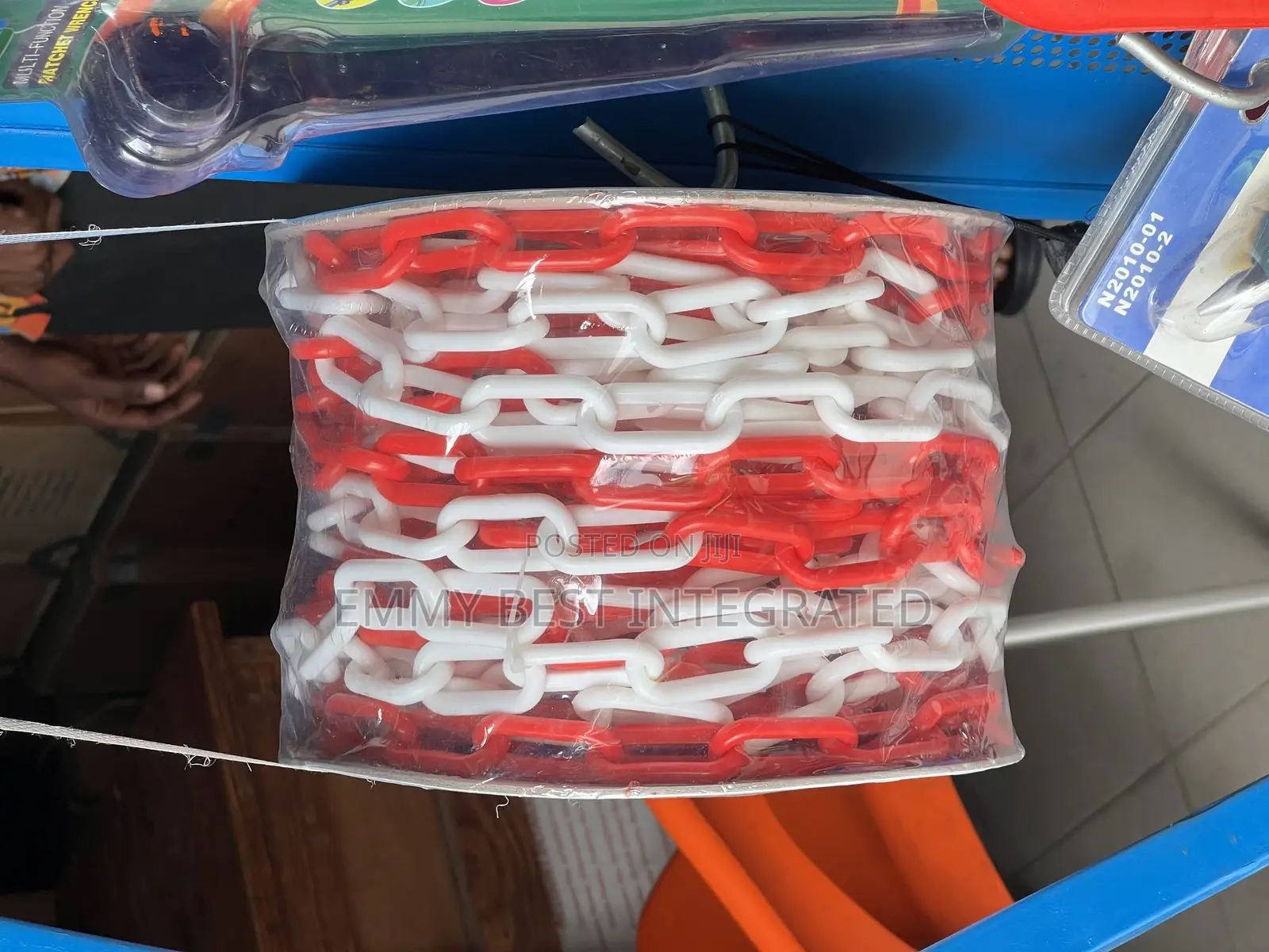 Red and White Plastic Barrier Chains,