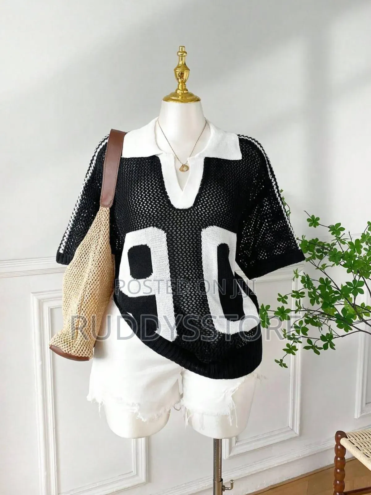 Women’S Knitted Jersey Top | Effortless Chic Numbered Top