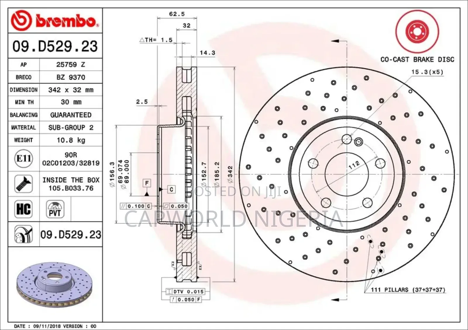 Genuine 2016-2020 Mercedes Benz C300 Brembo Brake Discs