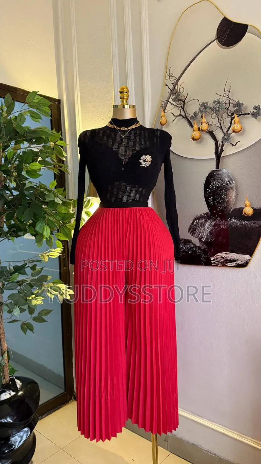 Luxury Mesh Turtleneck Top High-Quality Pleated Palazzo Pants Set