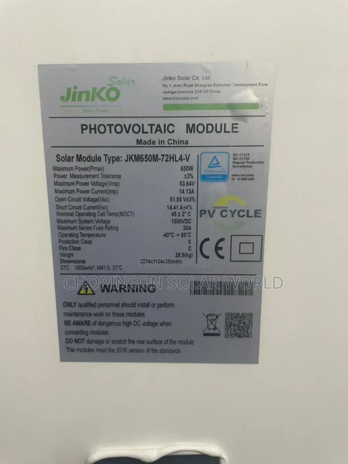 Solar Energy Jinko Solar Panel 650watts