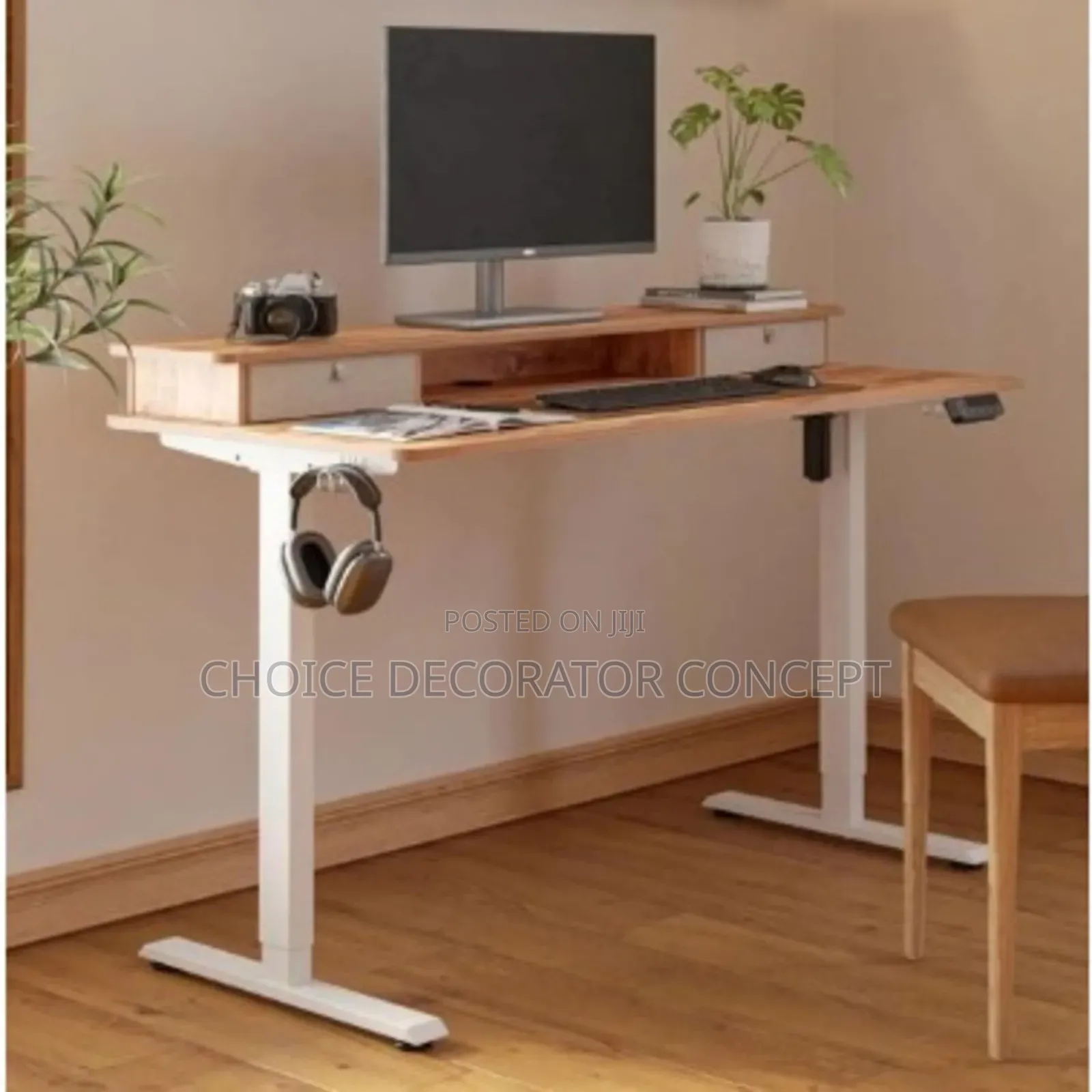 Electric Adjustable Desk(Brown and White)