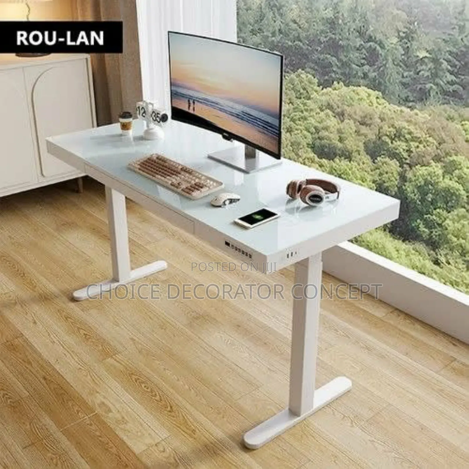 Smart Electric Adjustable Height Desk With Glass Top