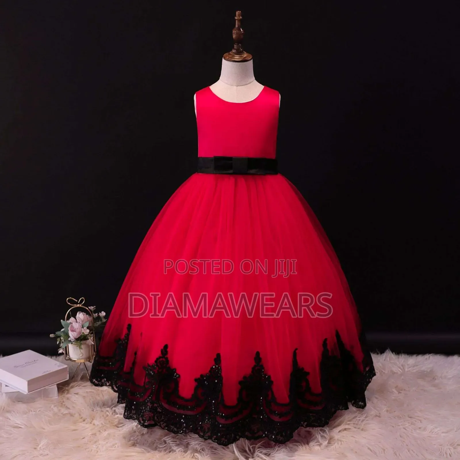 Red Black Beautiful Ceremonial Full Ball Gown