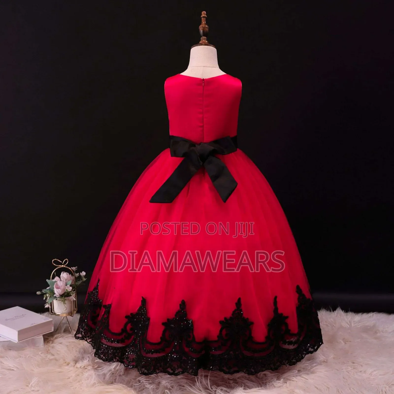 Red Black Beautiful Ceremonial Full Ball Gown
