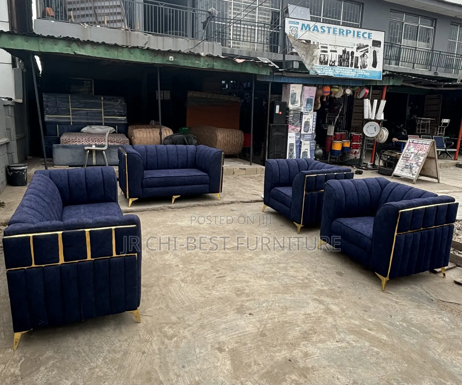 Well Built Set of Padded Upholstery Fabric Sofa Chair