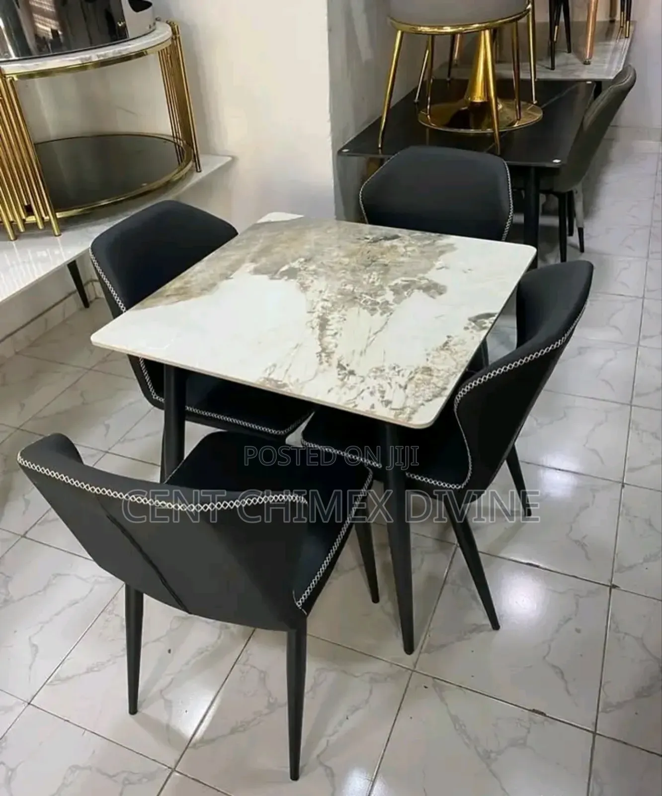 Stain Top Table With Leather Chairs