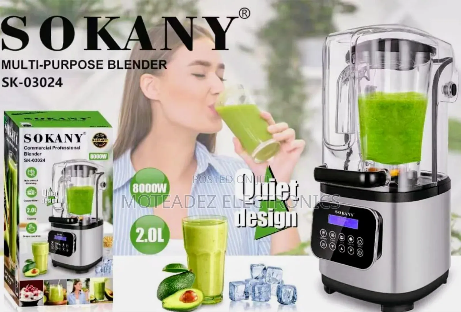 Sokany Digital 8000w Copper Coil Soundproof Commercial Blender/Grinder