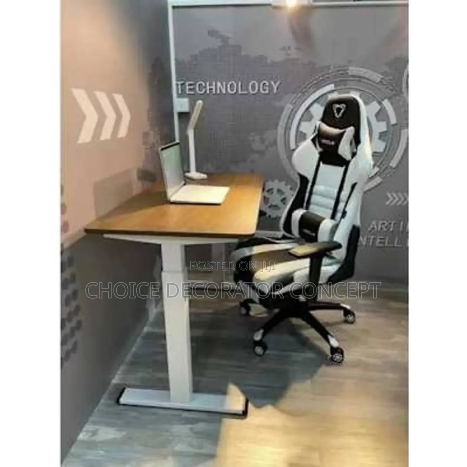Modern Electric Adjustable Desk - Brown Top - 1.2mtr and Furgle Chair
