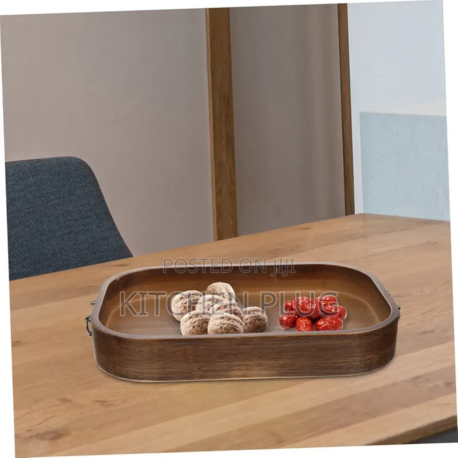 Bamboo Tray With Aged Metal Handle 『 33x23x5cm』