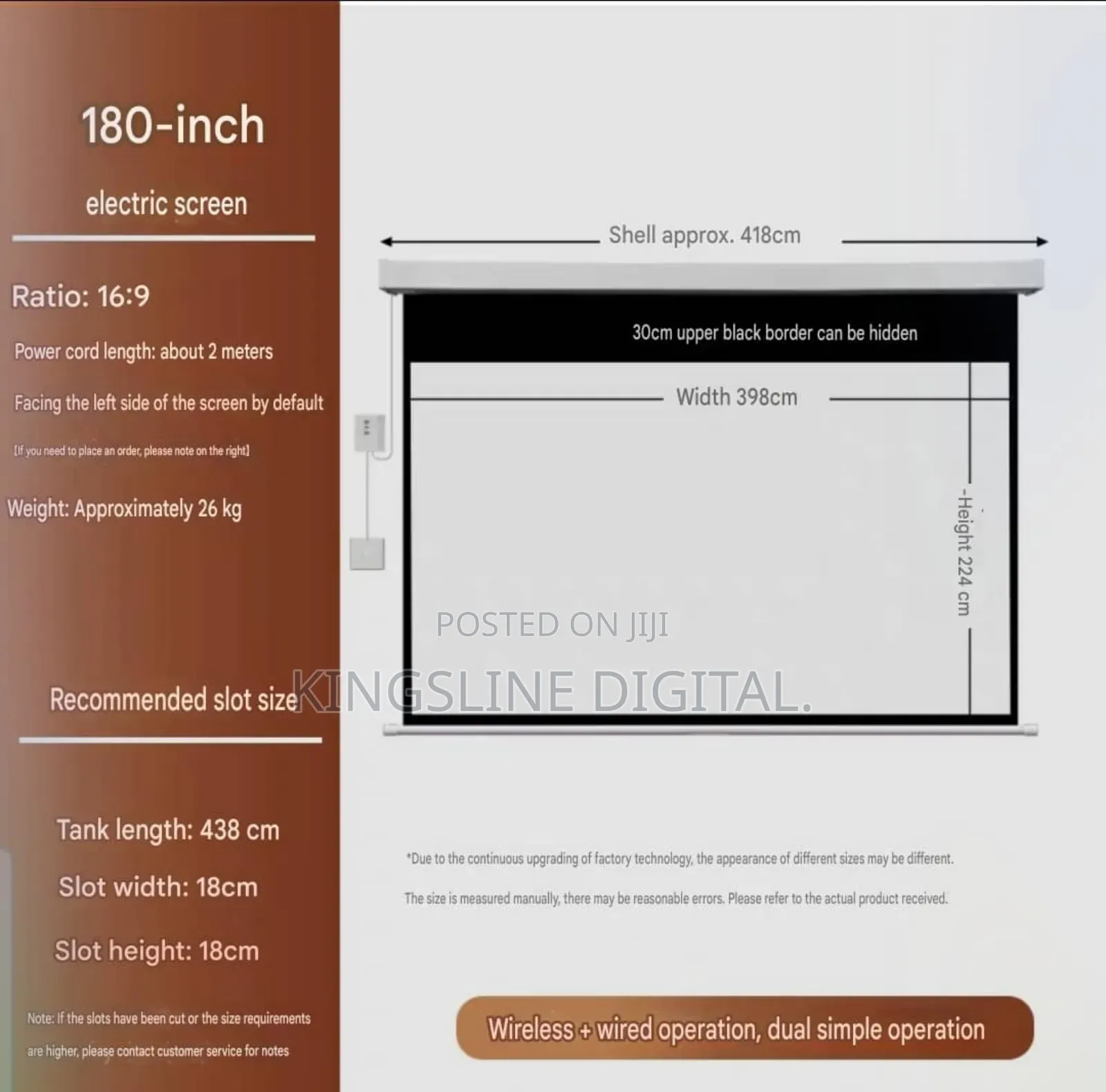Projector Electric Screen 180 by 180 Inches