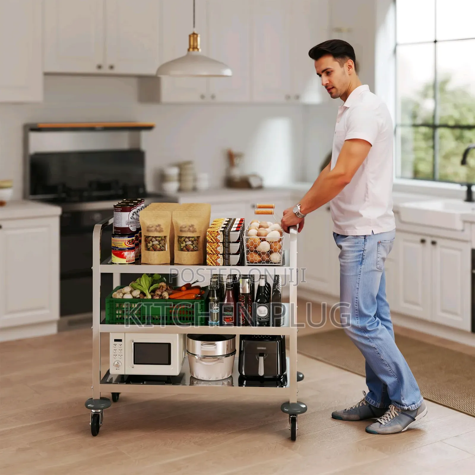 3-Tier Stainless Steel Serving Trolley With Wheels