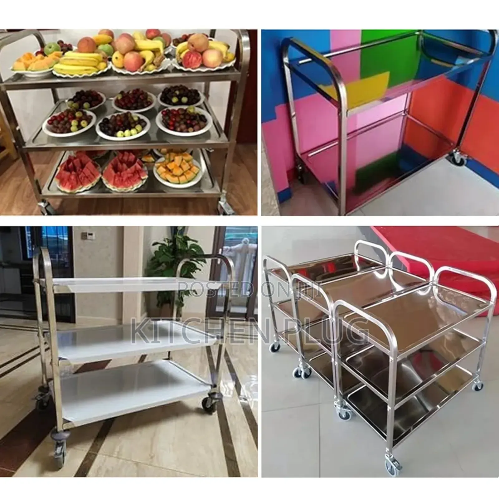 3-Tier Stainless Steel Serving Trolley With Wheels