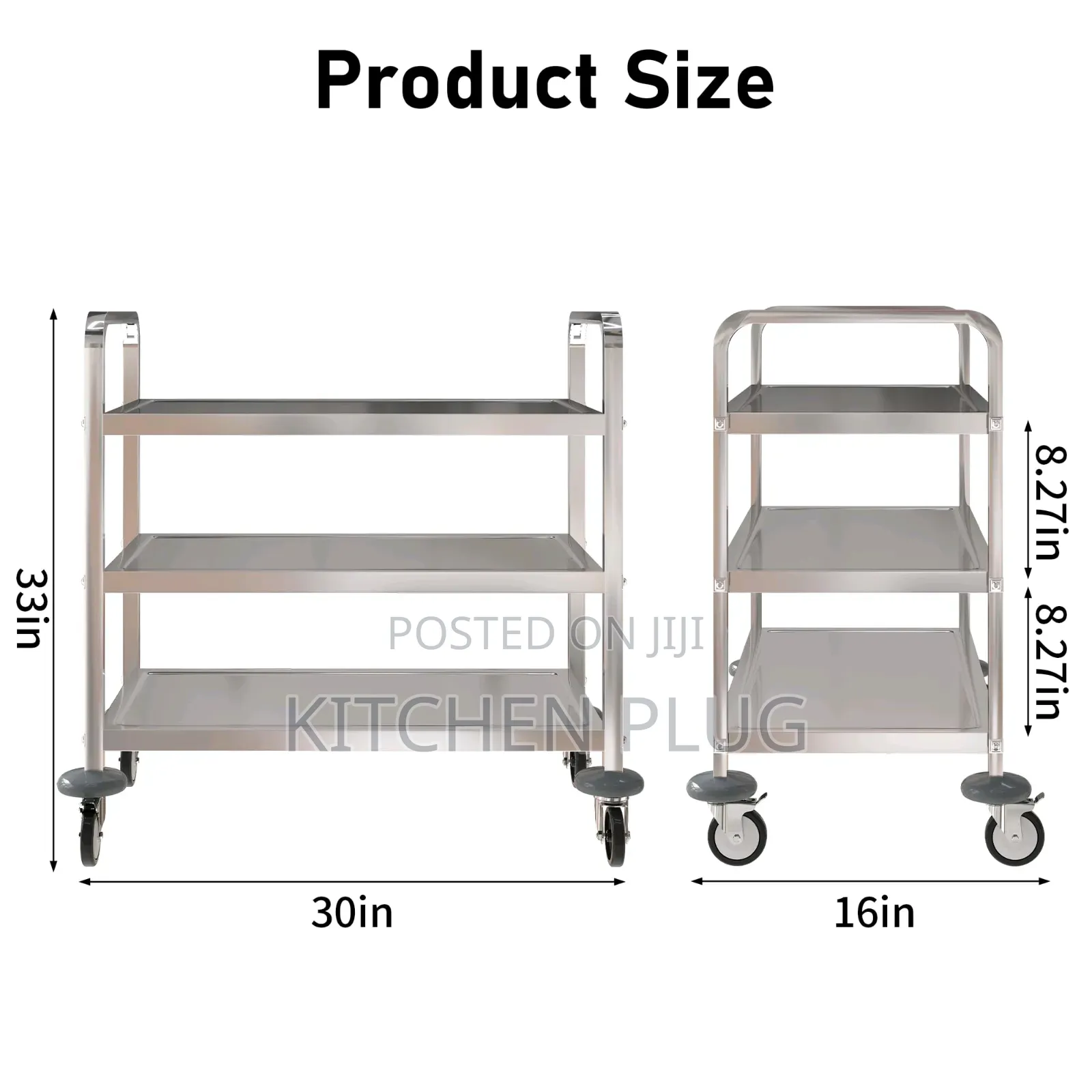 3-Tier Stainless Steel Serving Trolley With Wheels