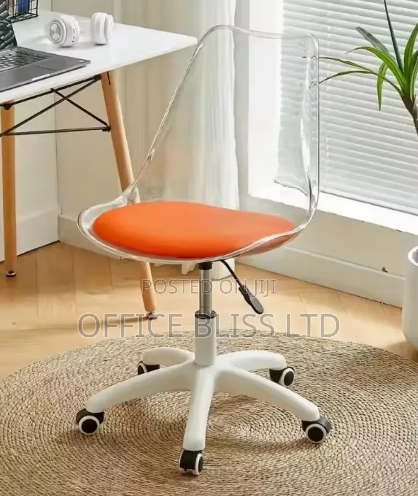 Home Studio Acrylic Transparent Office Chair ( Orange Seat)