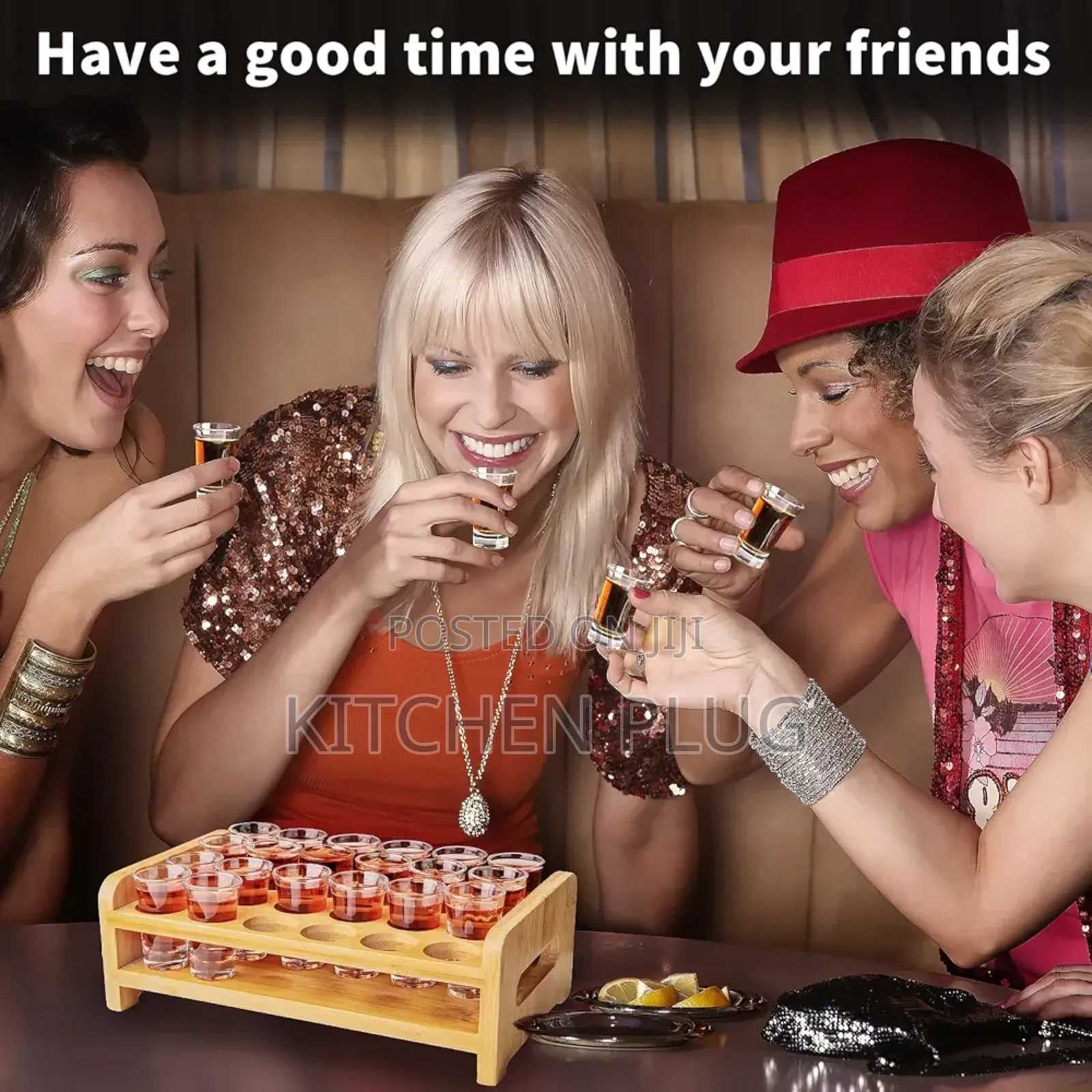 24-Shot Glass Tray Holder Made of Bamboo. For Tequila and Gin