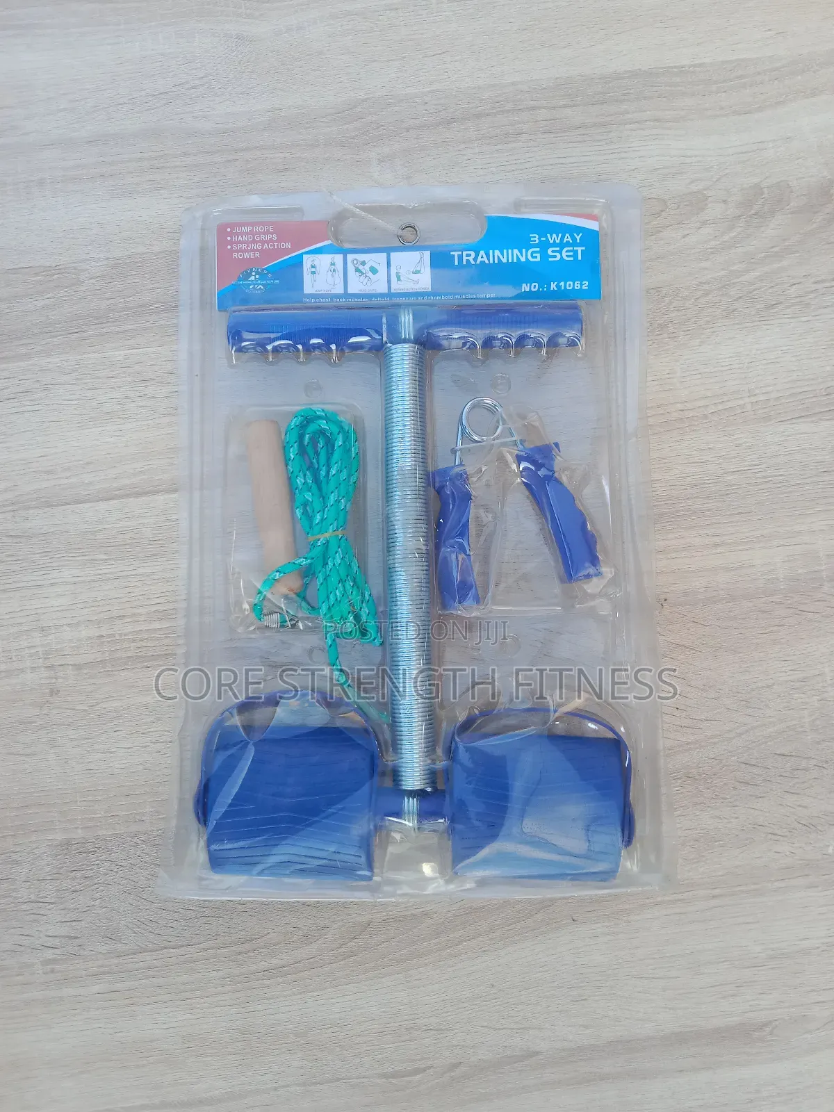 3-Ways Fitness Training Set. (Jump Rope, Hand Grips, Abdominal Spring)