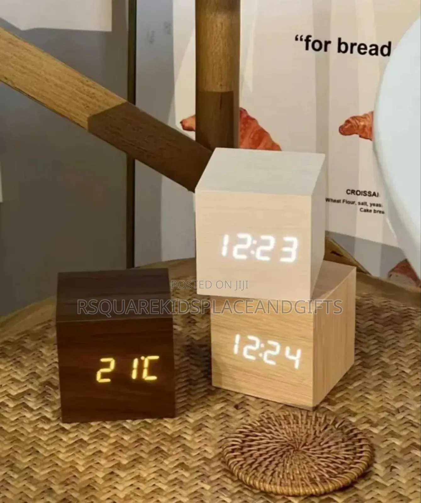 Wooden Digital Alarm Clock With Temperature Sound Control
