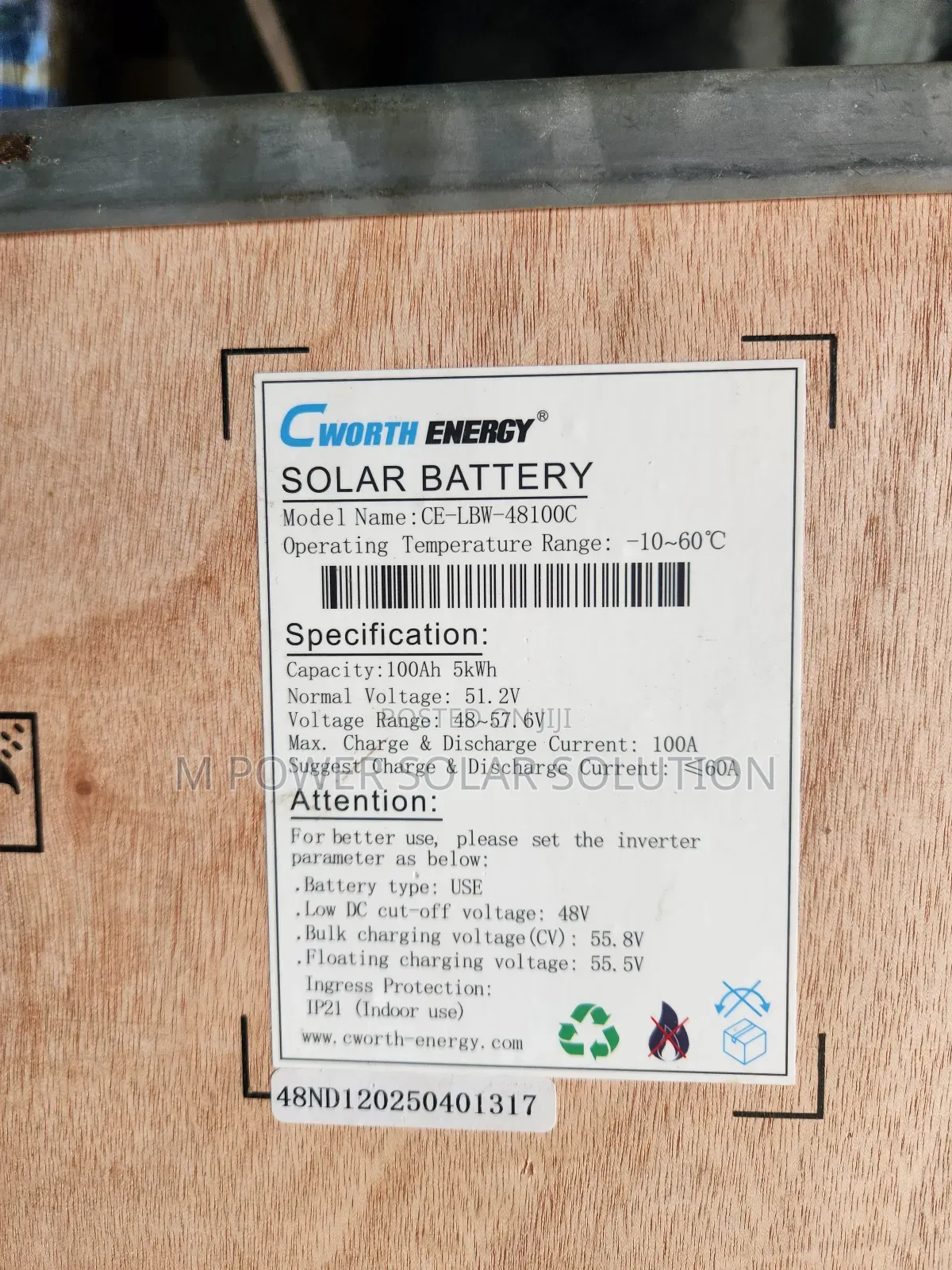 5kwh 51.2v Cworth Energy Solar Lithium Battery