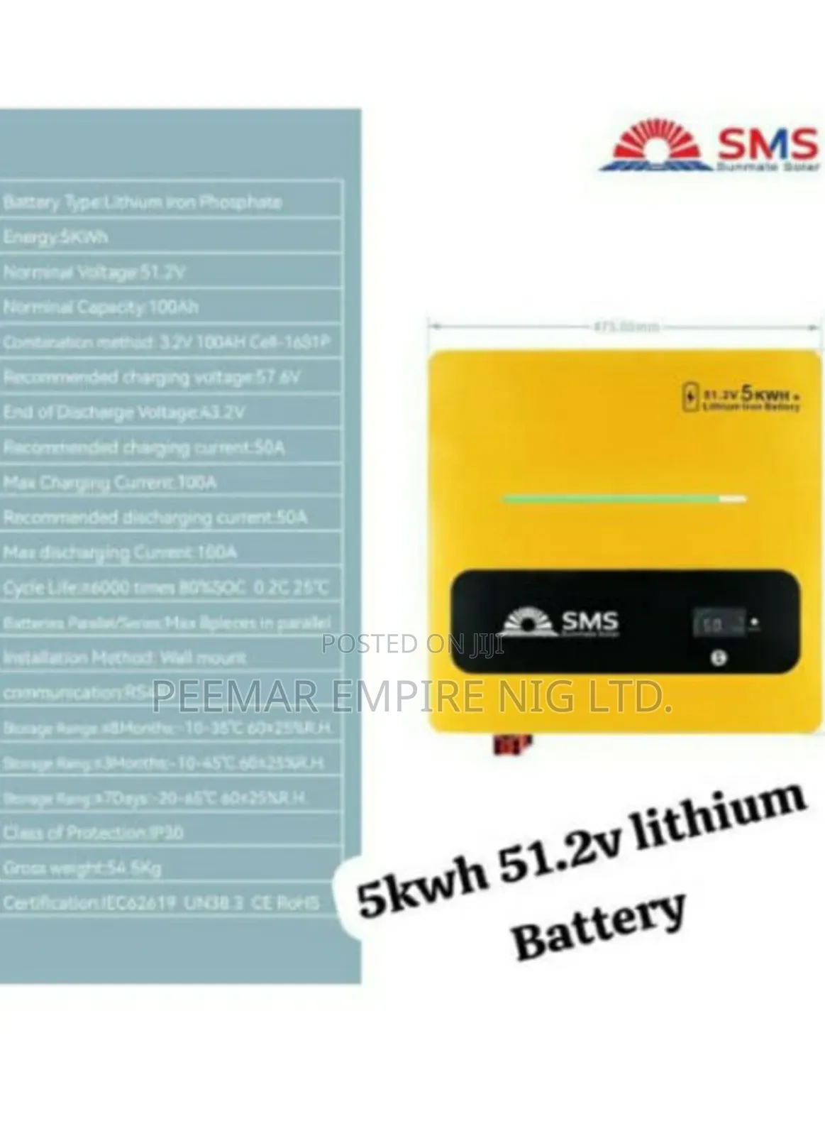 Original Solid SMS Lithium Battery With One Year Warranty