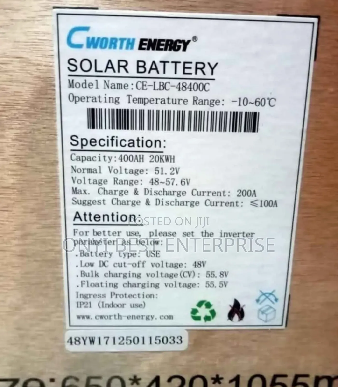 C-Worth Lithium Ion Phosphate Battery 20kwh-51.2v