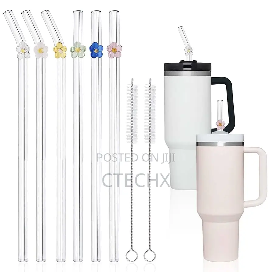 Replacement Glass Straws With Flowers For Stanley 40 /30 Oz Cup 6 Pack