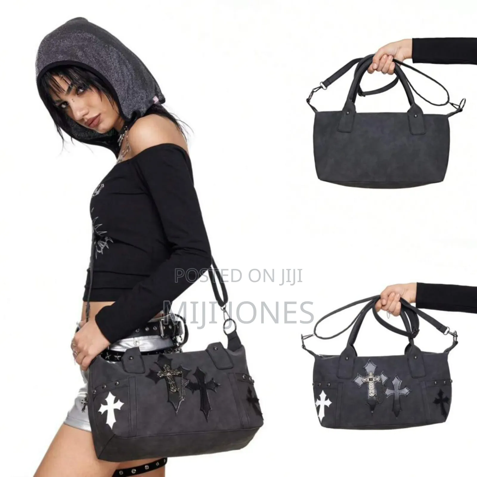 *Dark Chic Gothic Chrome Heart Cross Body Bag*