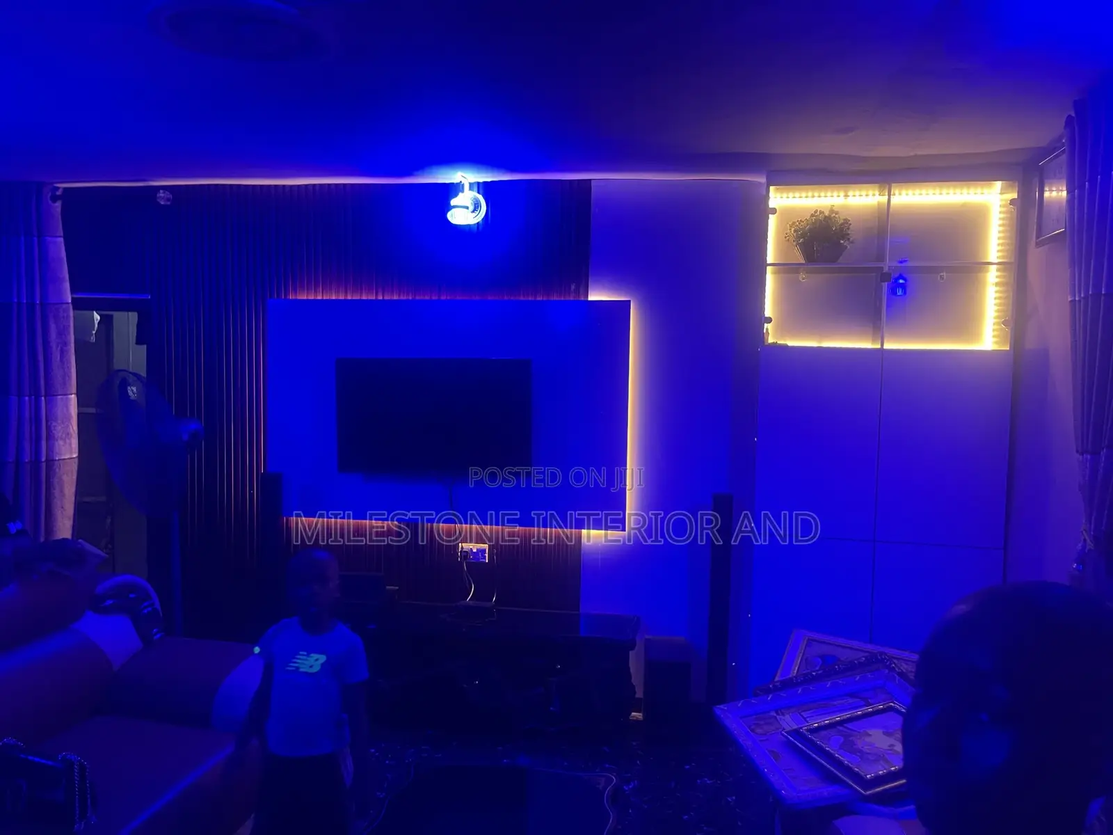 Customised Tv Console With Glass Wine Bar and 4-Door Shelves Beneath
