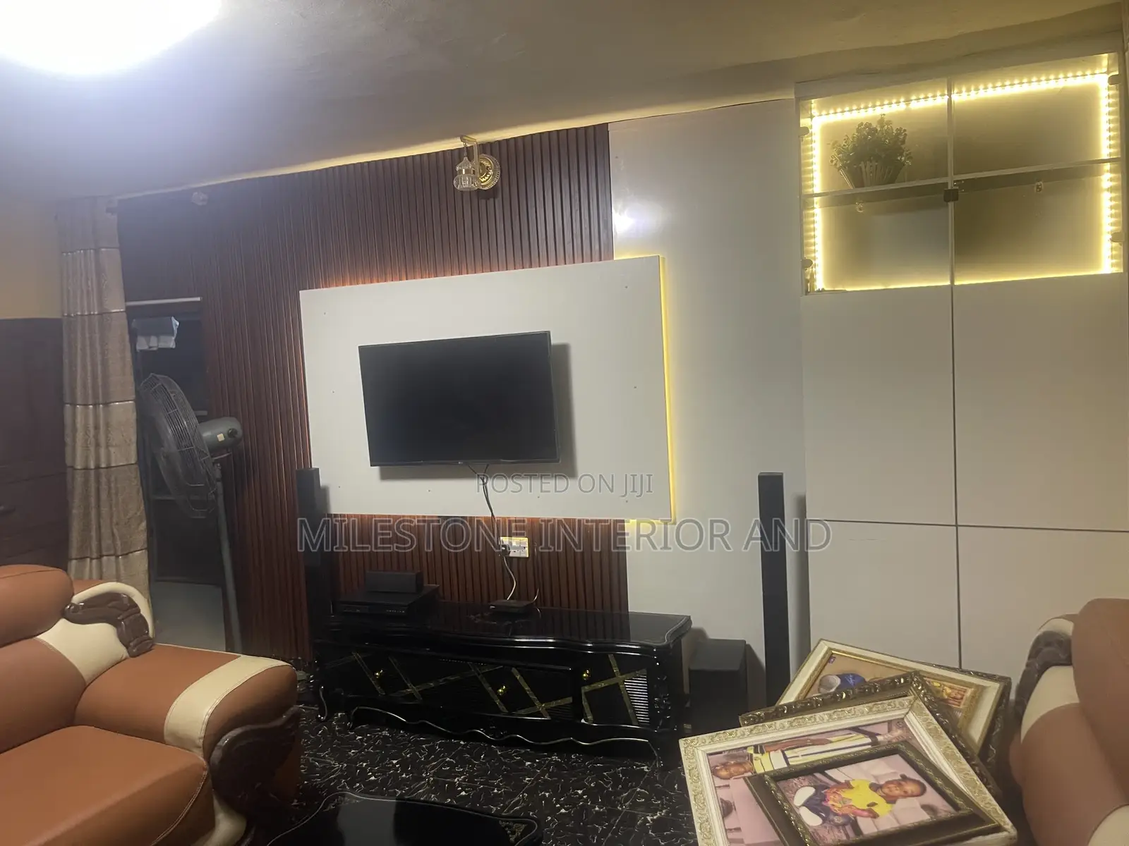 Customised Tv Console With Glass Wine Bar and 4-Door Shelves Beneath
