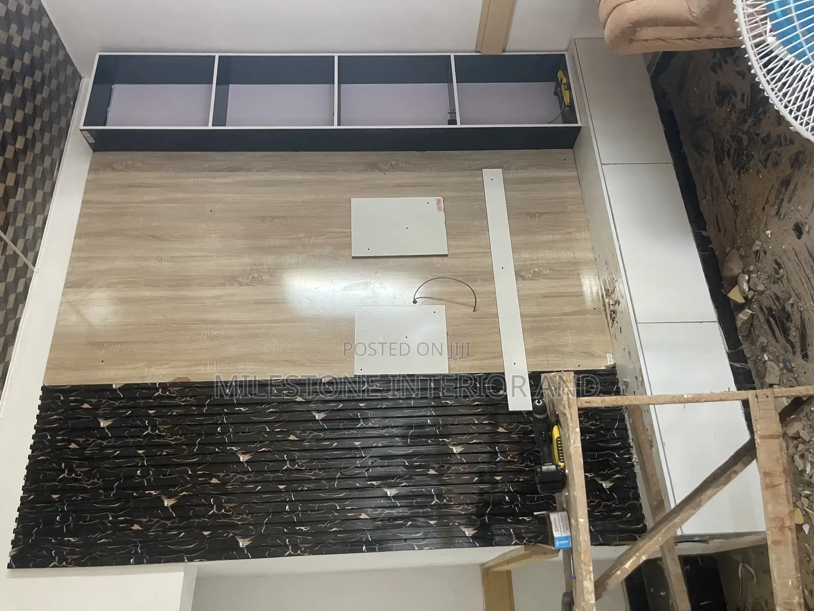 Streamlined Tv Console Design Comprising Flutter Panels , Open Shelves