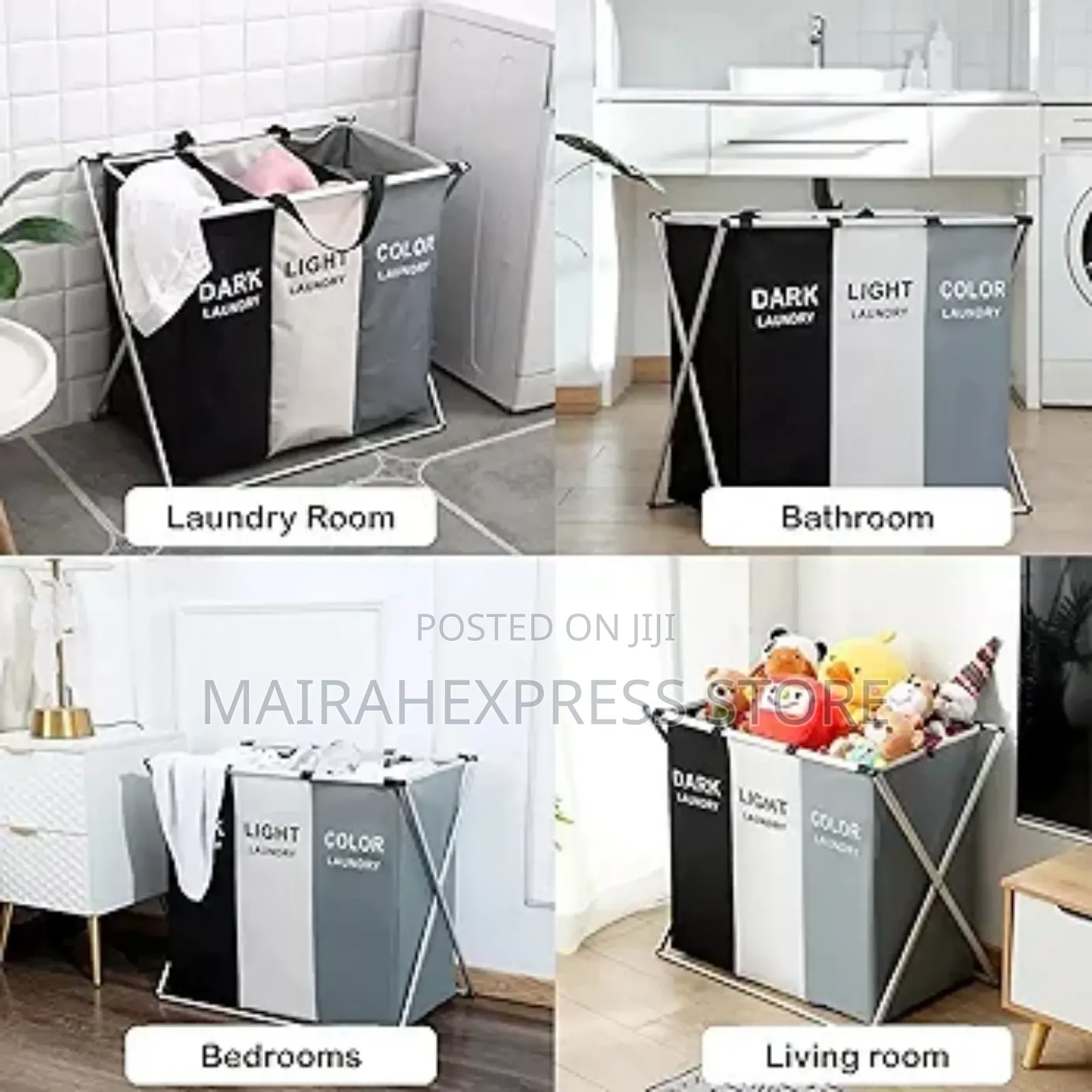 3in1 Laundry Basket 1/2/3 Section Bag (2st7)