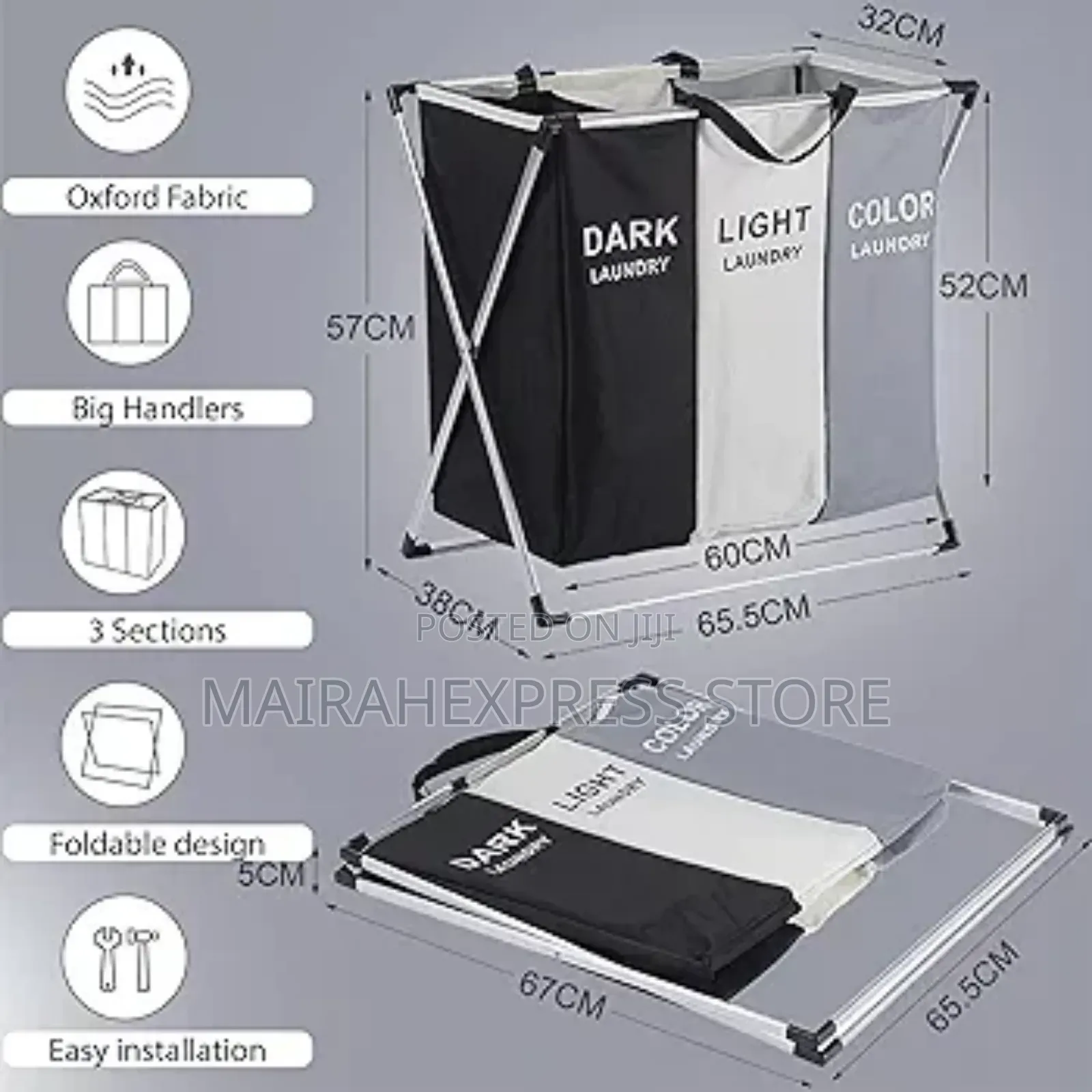 3in1 Laundry Basket 1/2/3 Section Bag (2st7)