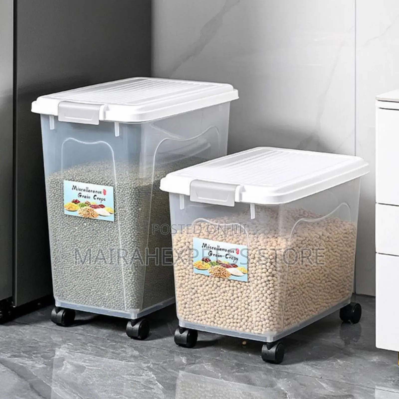 30kg Rice/Grains Storage Bin With Wheels (2st7)